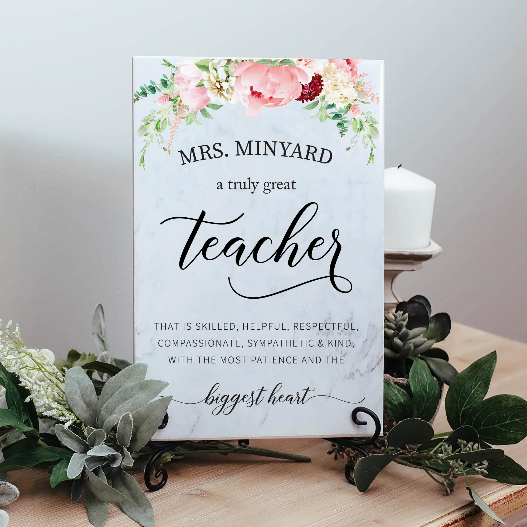 Truly Amazing Teacher Custom Floral Quote Art Tile Plaque