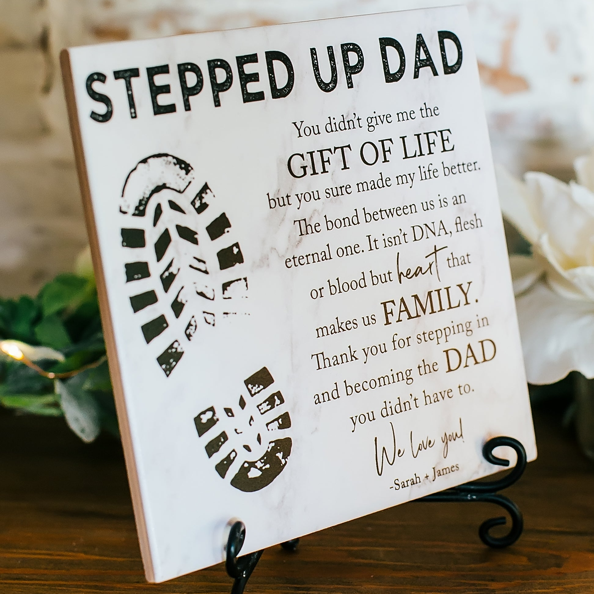 stepped up dad footprint custom tile plaque