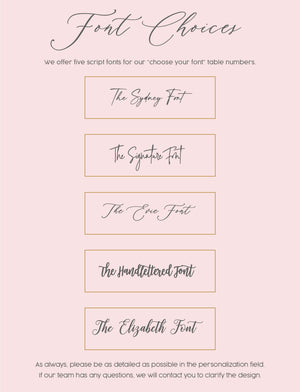 CHOOSE YOUR FONT: Round 5” Script Table Numbers