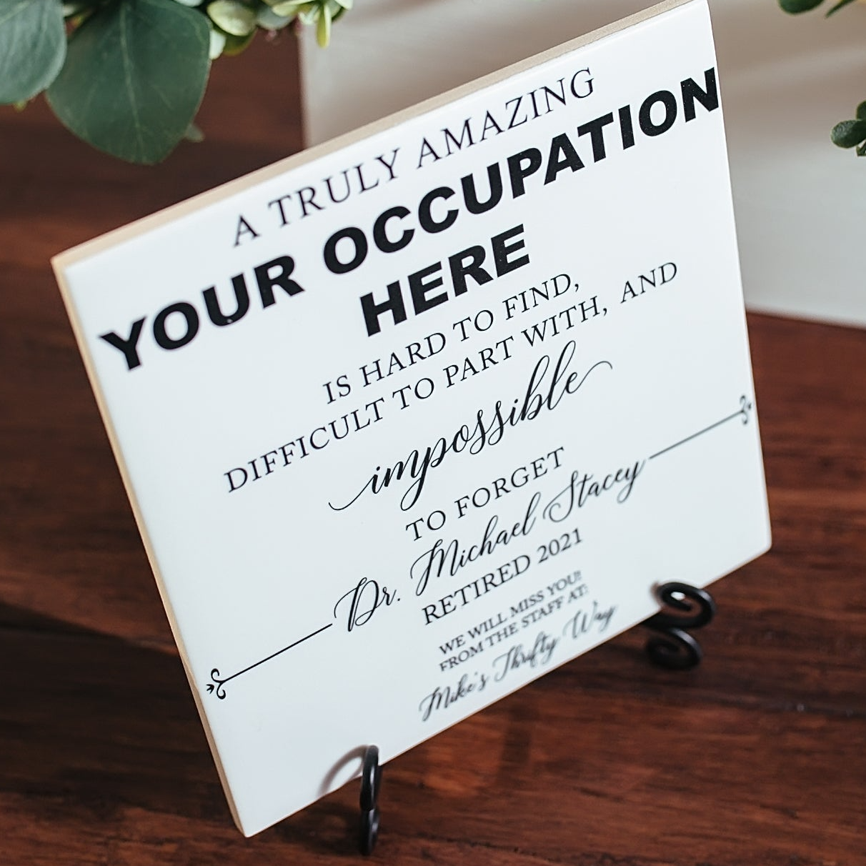 Custom Occupation Happy Retirement Sign Tile Plaque Gift For Boss, Colleague, Coworker