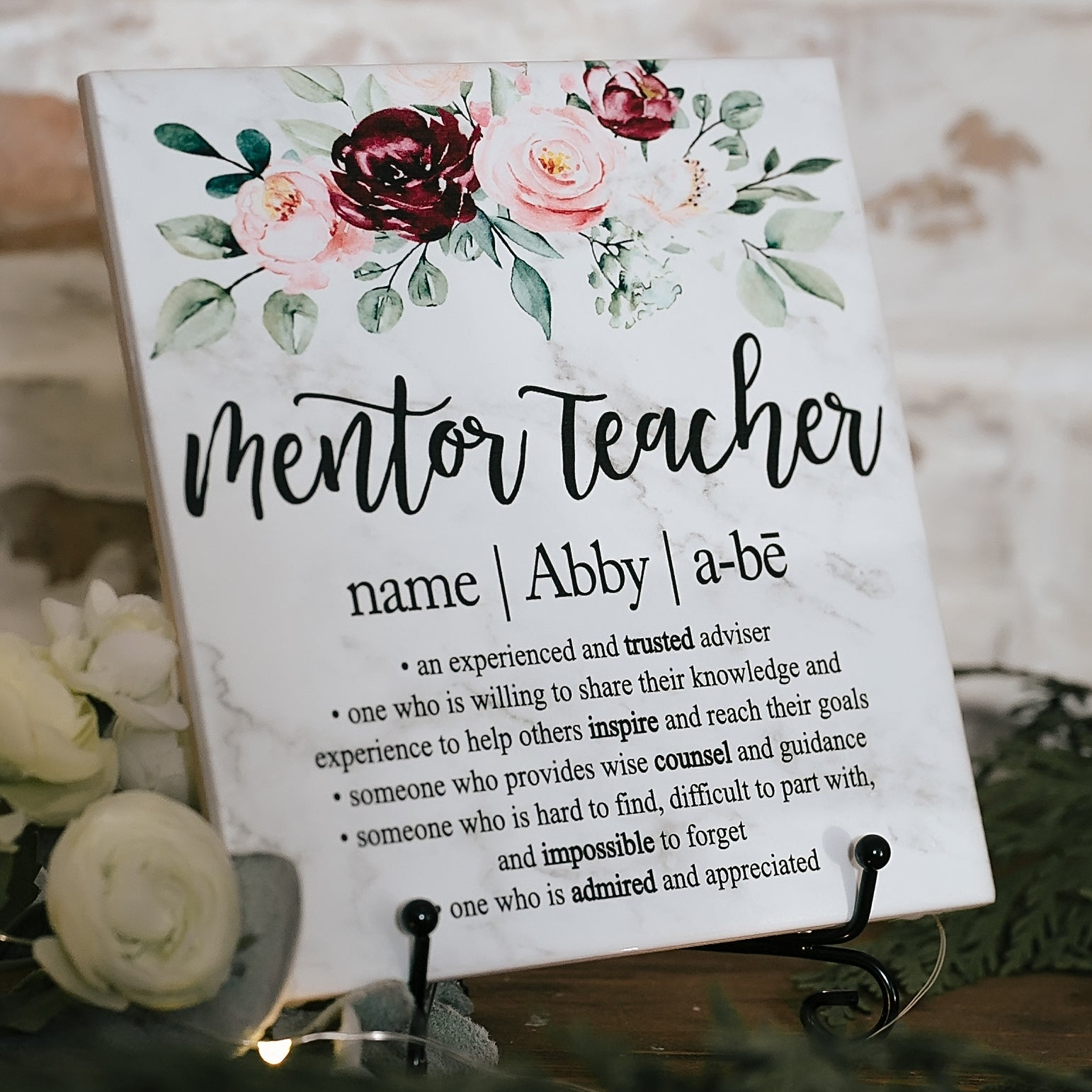 Mentor Teacher Definition Appreciation Floral Tile Sign