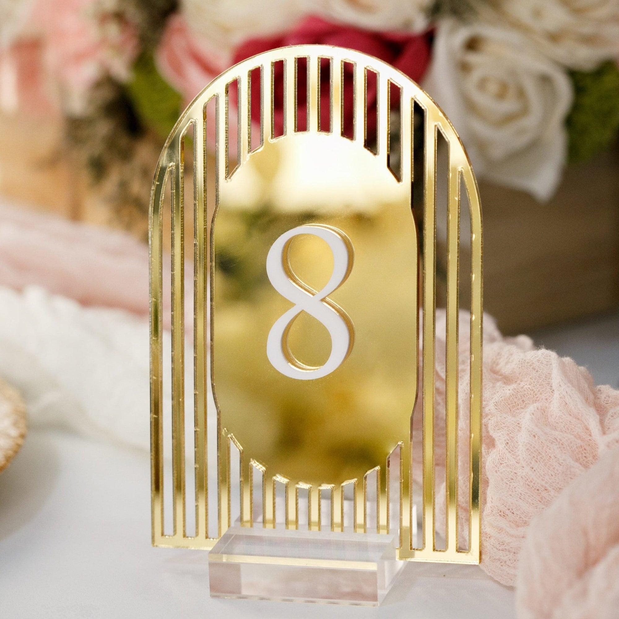 ARCH Shape Midcentury Wedding Table Number Acrylic Sign, Perspex Gold, Silver, Black or White Modern Deco Minimalist 3D Numbers
