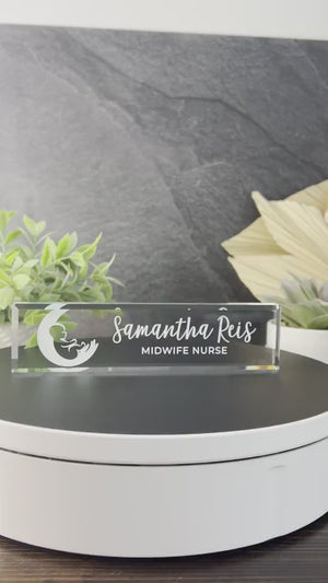 Midwife/Doula Glass Name Plate With Optional Icon GNP-CUST11