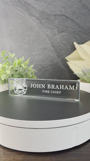 Fireman Glass Name Plate With Optional Icon GNP-CUST14
