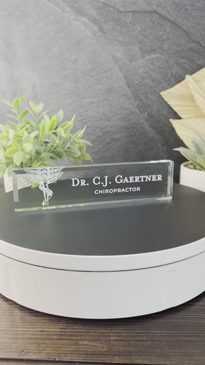 Chiropractor Glass Name Plate With Optional Icon GNP-CUST6