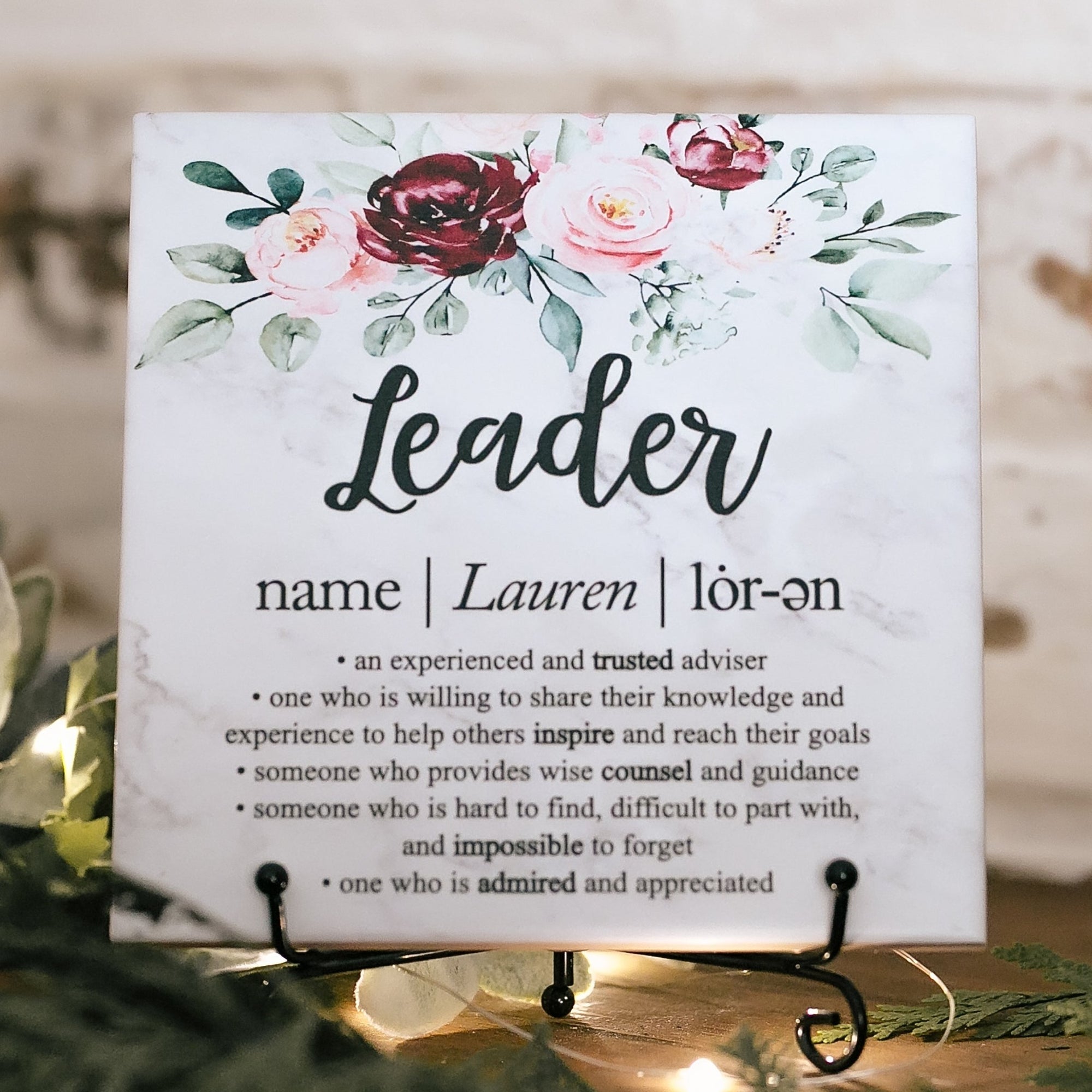 Marble Leader Definition Appreciation Custom Sign, Personalized Sign Plaque Gift Idea for Mentor or Boss