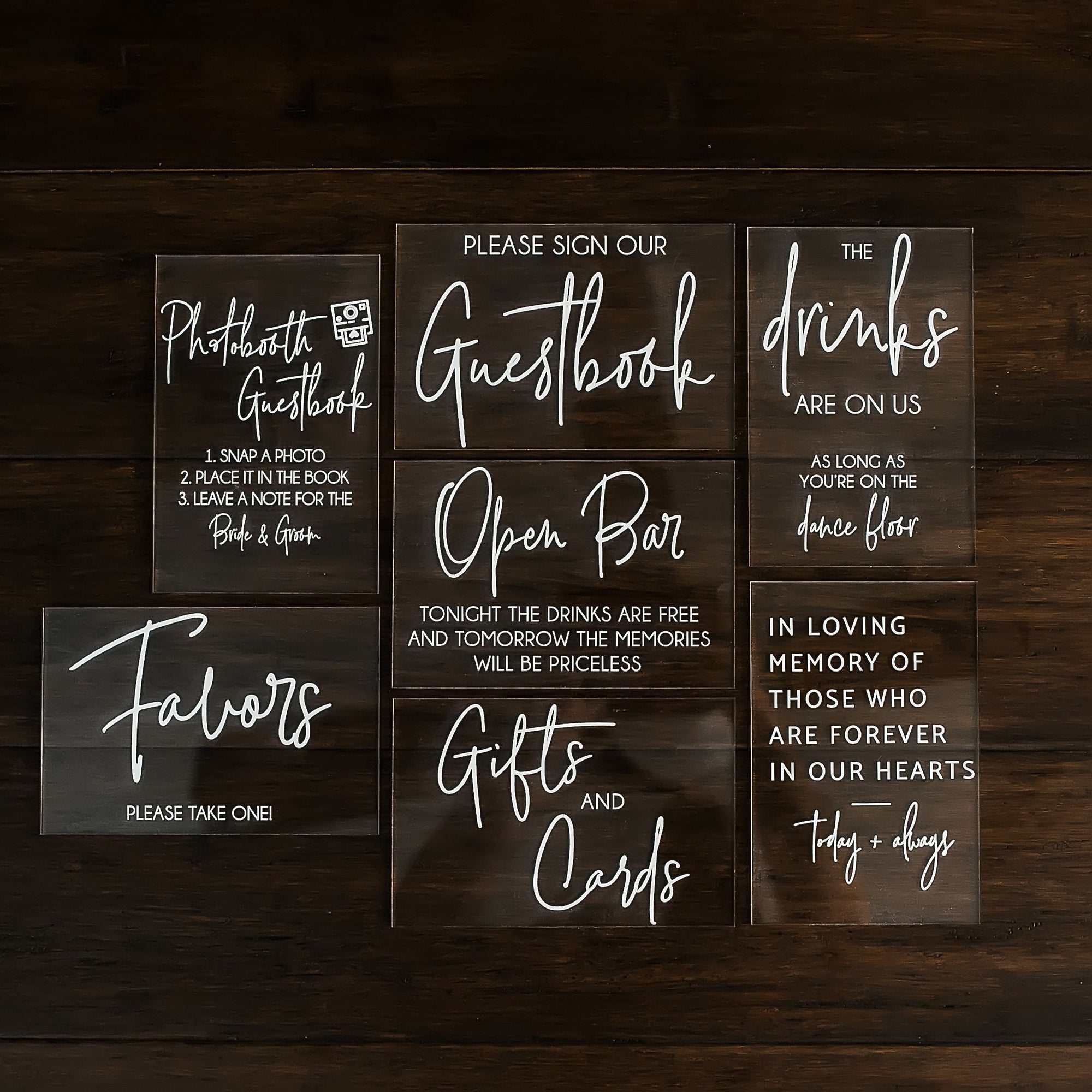 Set of 4x6 OR 5x7  Acrylic Wedding Signs, Gifts and Cards In Loving Memory Please Take One Favors Clear Glass Modern Calligraphy Sign, SIGNA
