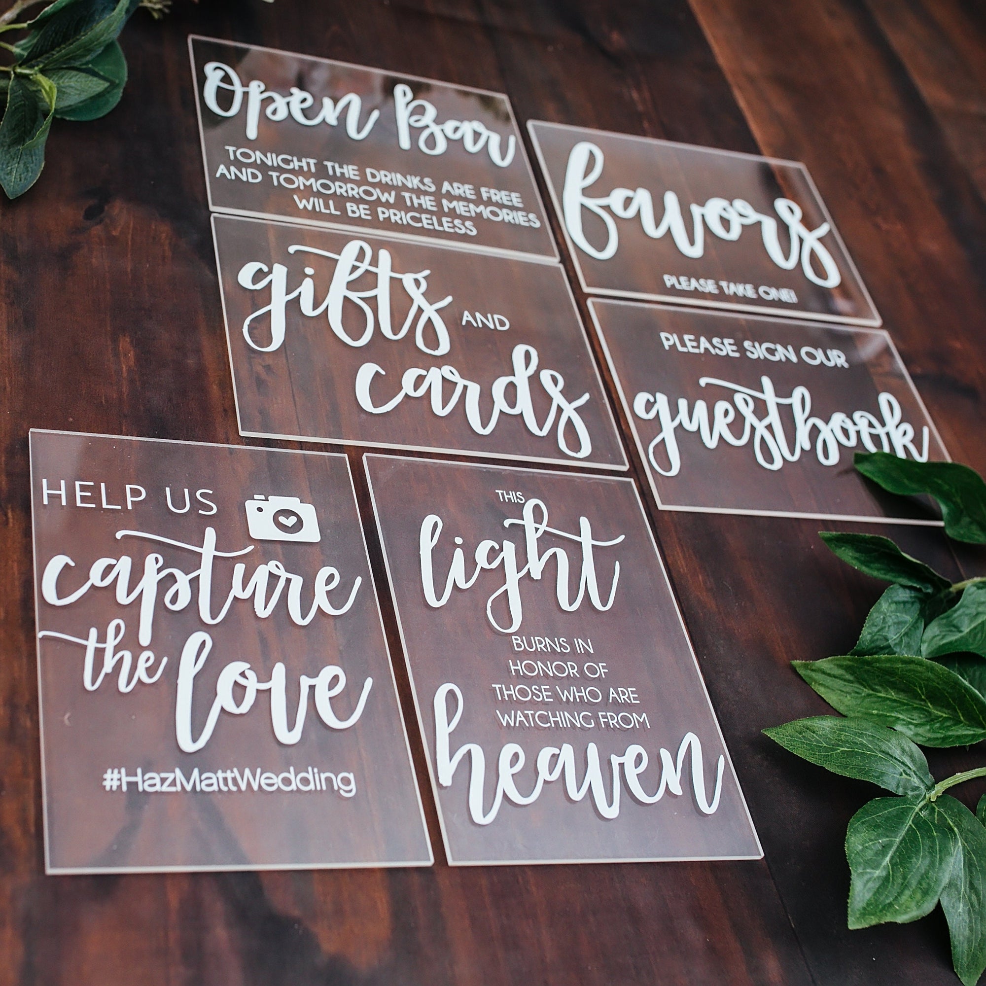 Set of 4x6 OR 5x7 Acrylic Wedding Signs, Gifts and Cards, In Loving Memory, Please Take One Favors Clear Glass Modern Calligraphy Sign, HL