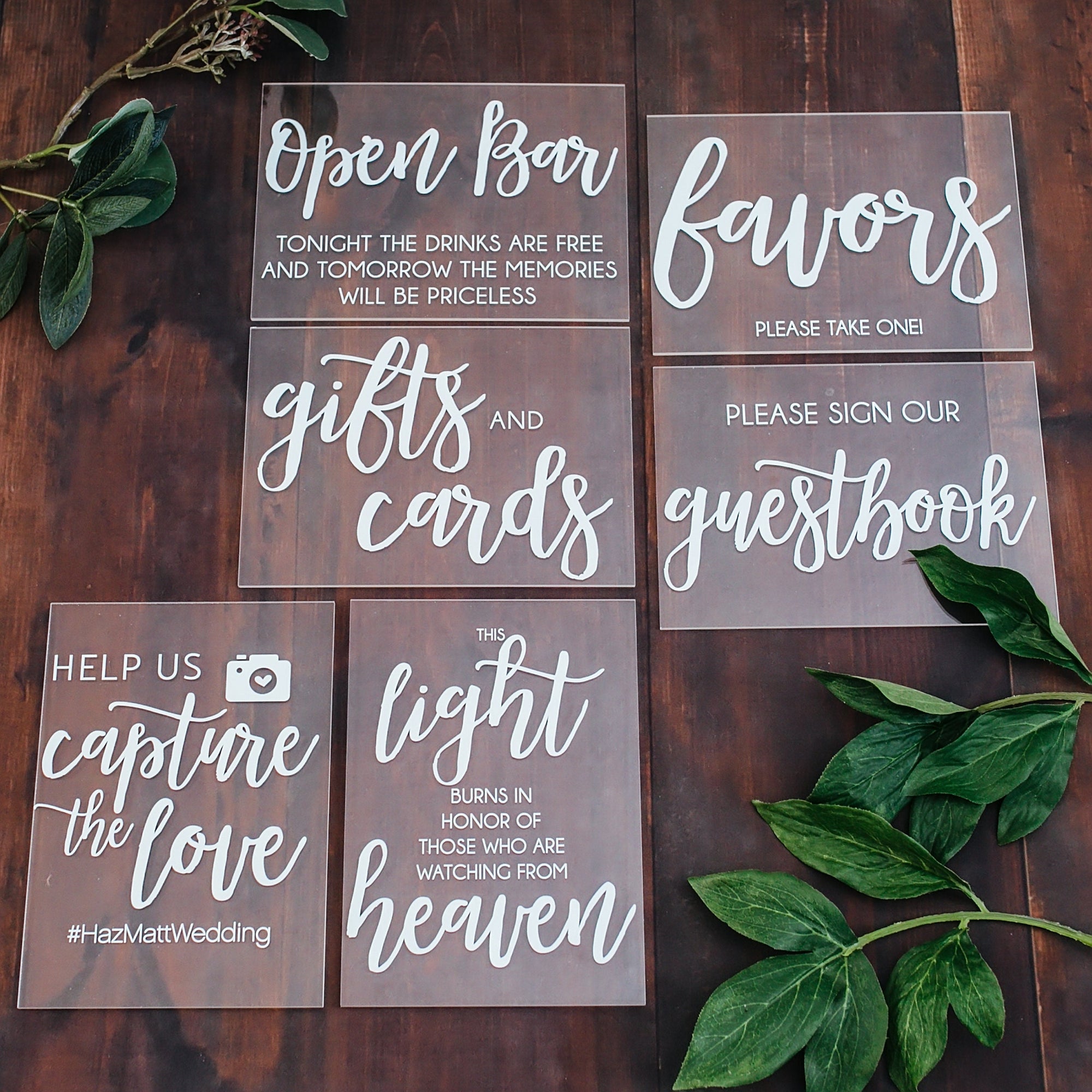 Set of 4x6 OR 5x7 Acrylic Wedding Signs, Gifts and Cards, In Loving Memory, Please Take One Favors Clear Glass Modern Calligraphy Sign, HL