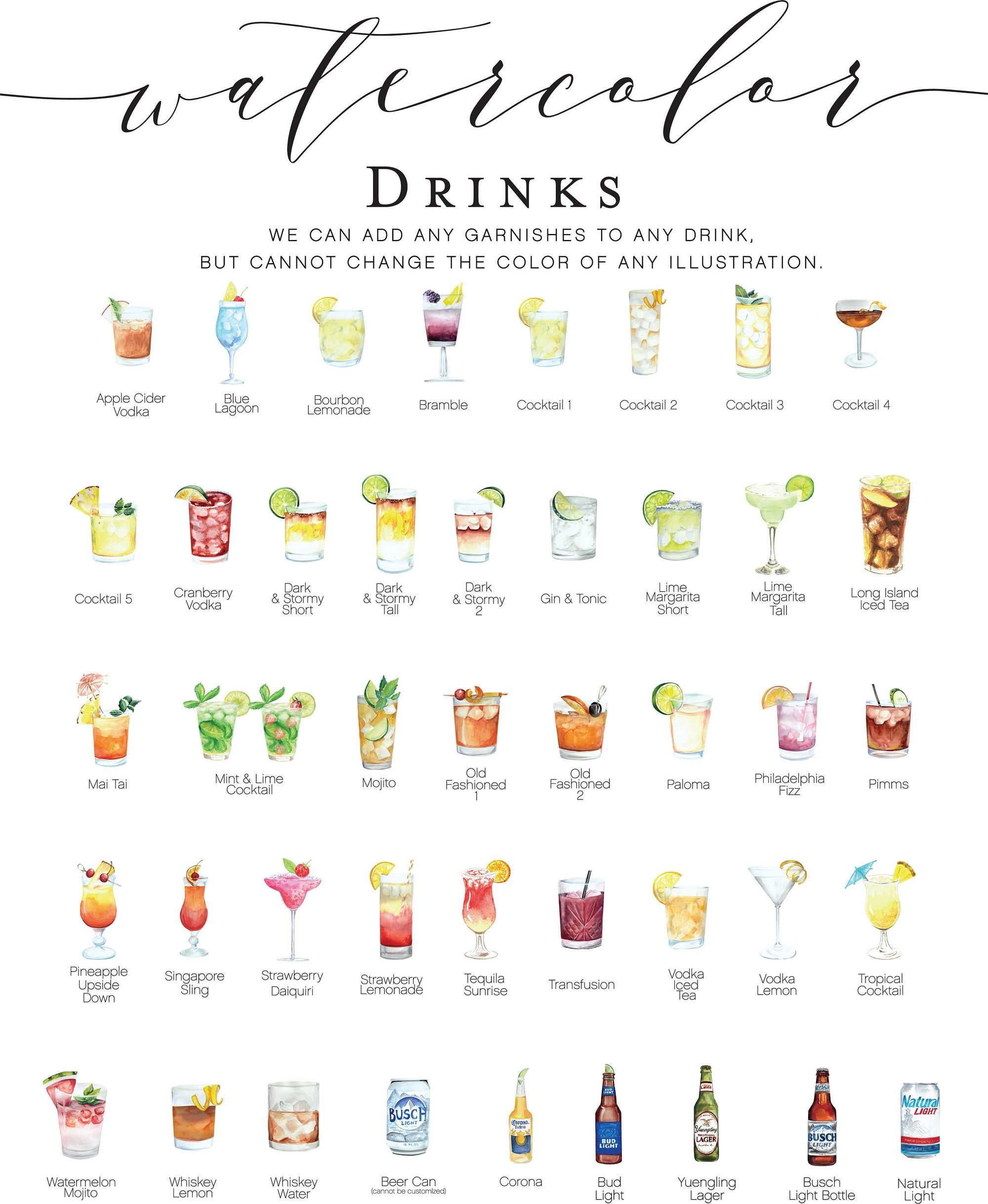 ARCH Signature Drinks Personalized Bar Sign With Drink Icons S1-DS3