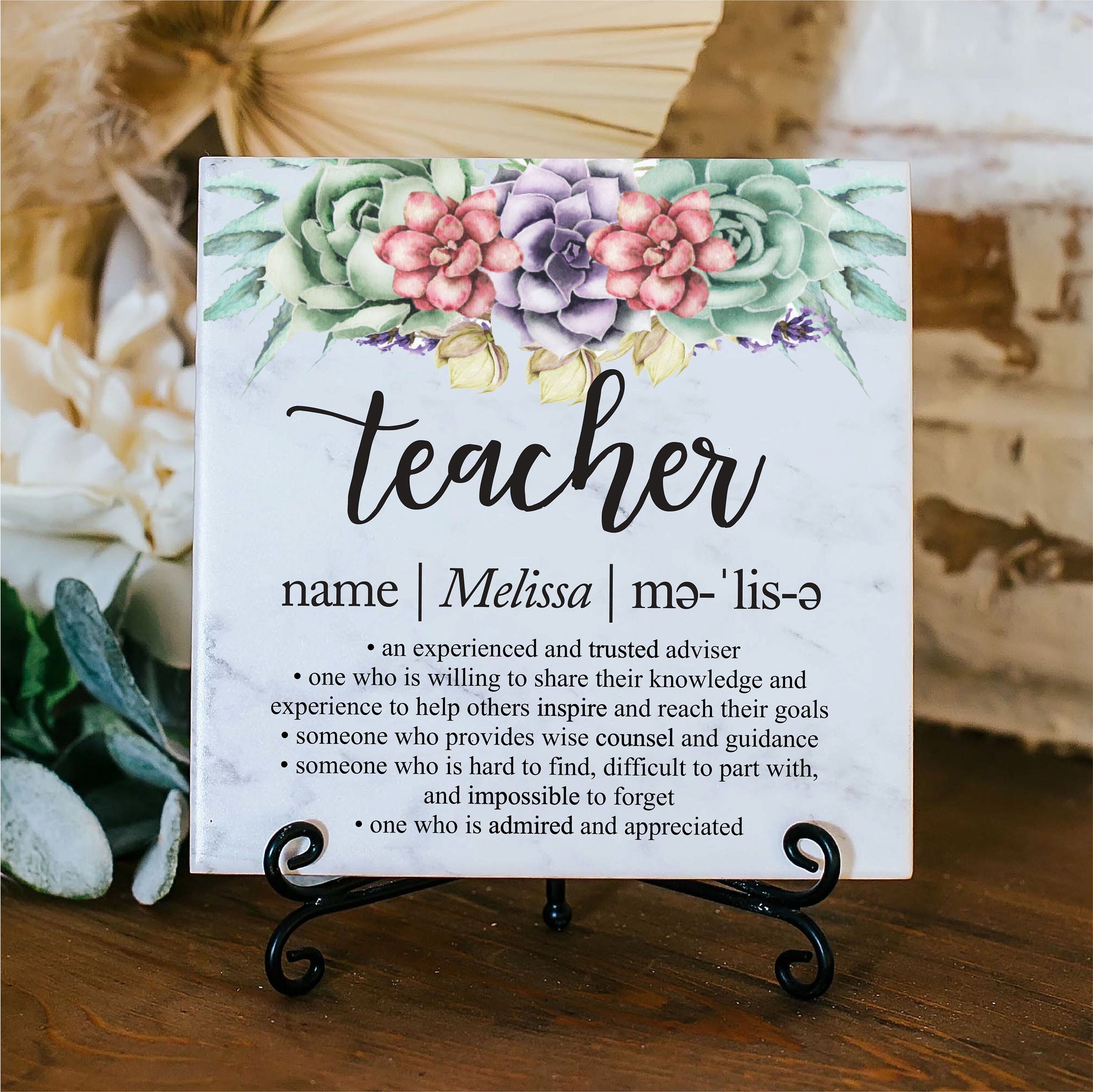 Marble Succulents Mentor Plaque With Stand, Thank You Mentor Sign, Custom Boss Appreciation For Retirement, Teacher, Counselor, Adviser