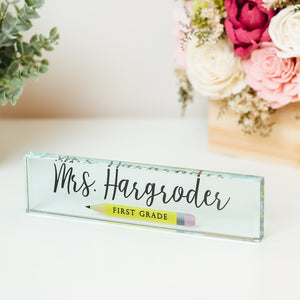 Personalized Educator Glass Office Desk Name Plate, Best Teacher Ever Nameplate, Education Appreciation Gift, Teacher's Day Gift From Student
