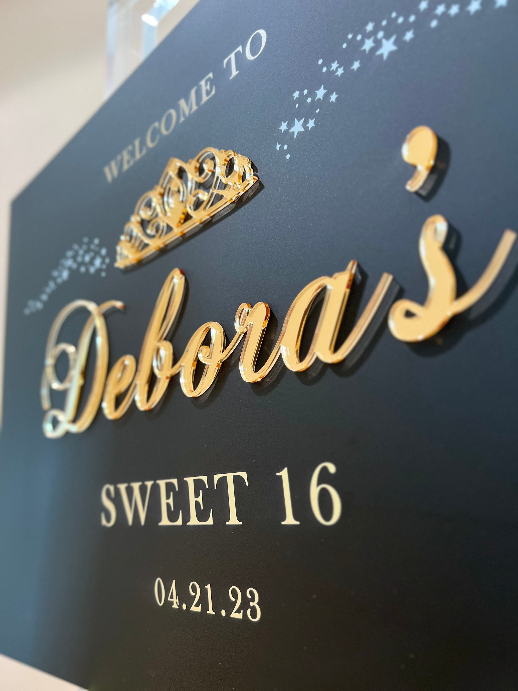 3DF36-ES1 3D Quinceanera Event Entry Signs with Laser Cut Wording - Sign Sizes 18"x24" or 24"x36"