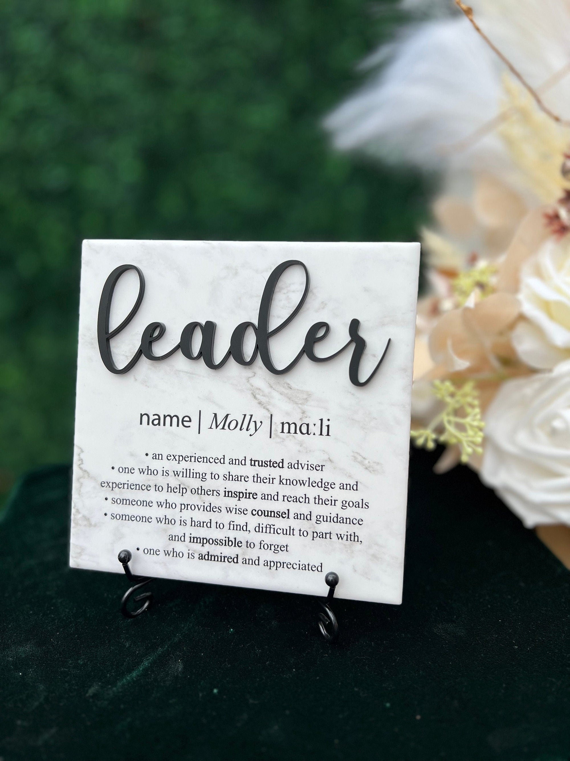 3D Marble Great Leader Definition Plaque With Stand, Thank You Mentor Sign, Boss Retirement Appreciation, Teacher, Counselor, Coach Adviser