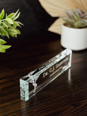 Doctor of Chiropractic Glass Office Desk Name Plate, Clear DOC Nameplate, Medical Practitioner Appreciation Gift, Med School Graduation