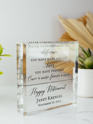 Forever A Nurse Award Crystal Glass Plaque, for Employee Recognition, Hospital Staff Present, Doctors and PA Trophy, Retirement Gift Plaque