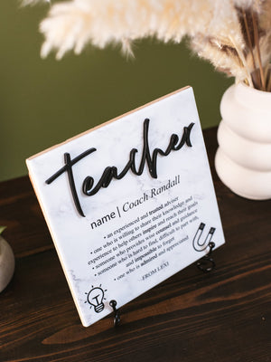 3D Personalized Teacher Appreciation Tile Plaque Gift From College, High School Student or Child to Professor, Elementary Teacher, Mentor