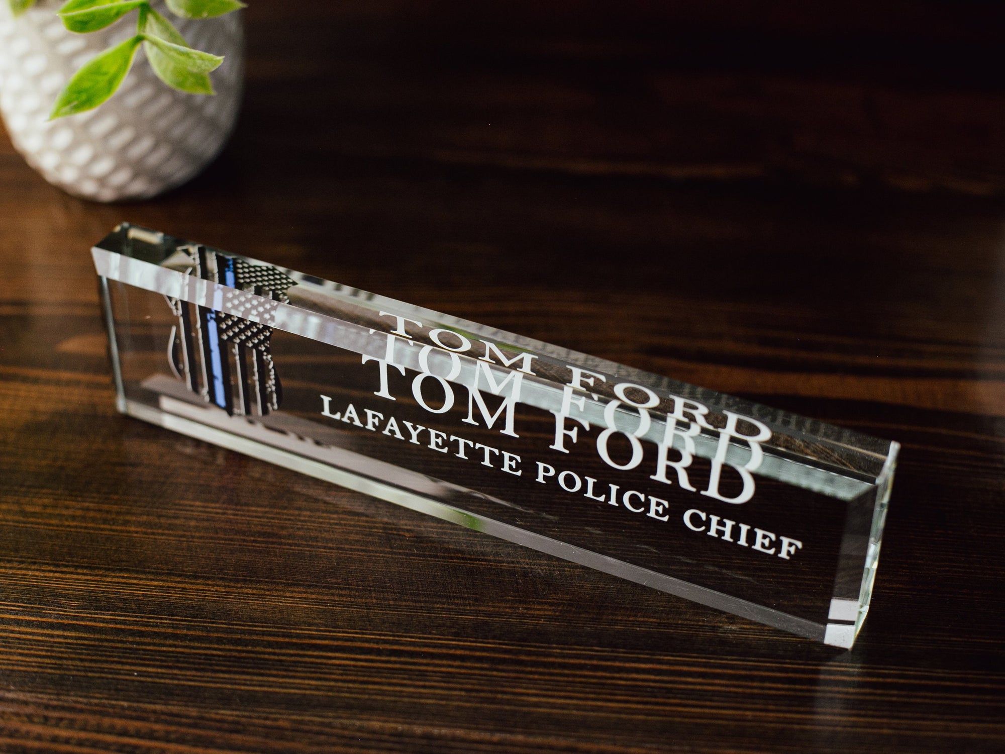 Police Officer Glass Office Desk Name Plate, Clear Chief of Police Nameplate, Detective Appreciation Gift, Police Academy Graduation