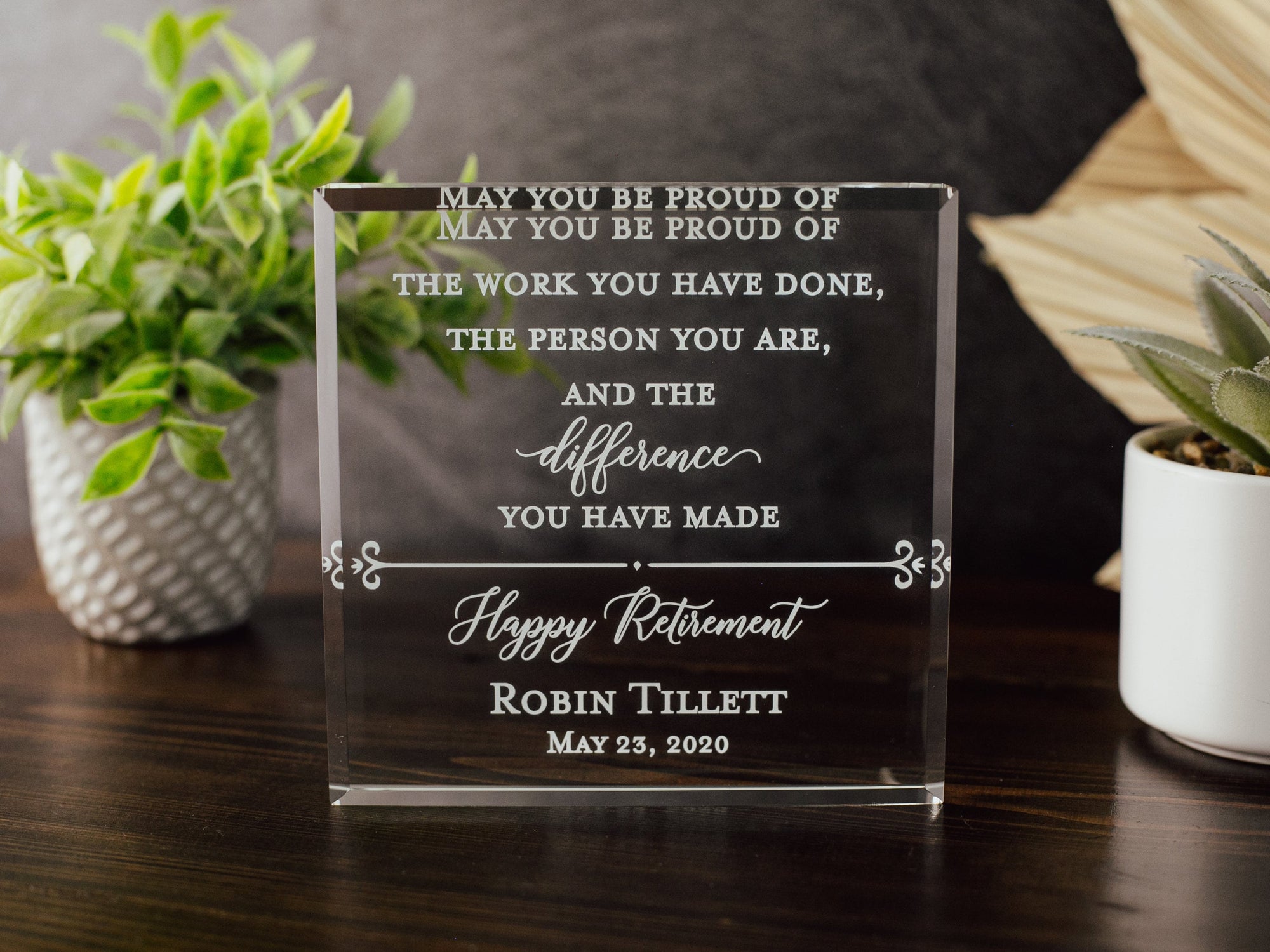 Happy Retirement Award Crystal Glass Plaque, for Employee Recognition, Staff Present, The Difference You Made Trophy, Years Of Service Gift