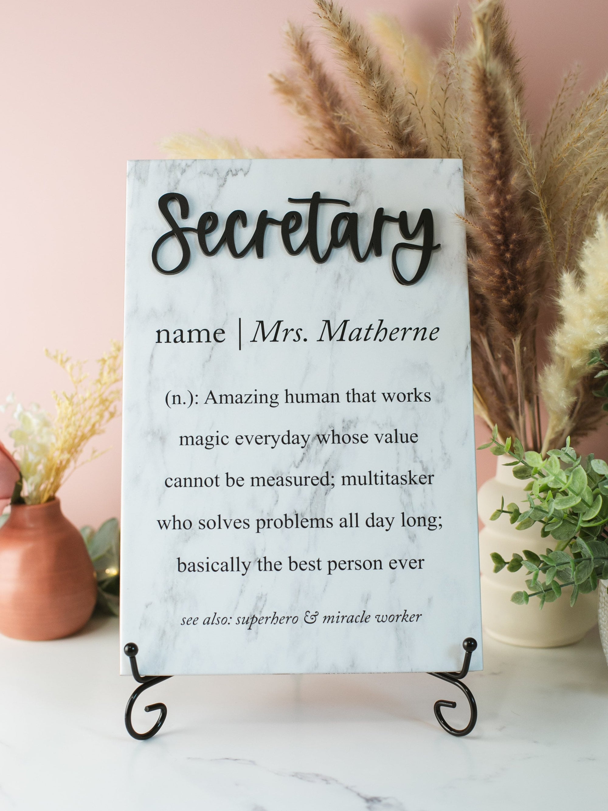 3D Secretary Appreciation Ceramic Tile Plaque Gift From Boss, Child to Teachers Aid, Co-worker Present Idea, Administrative Assistant