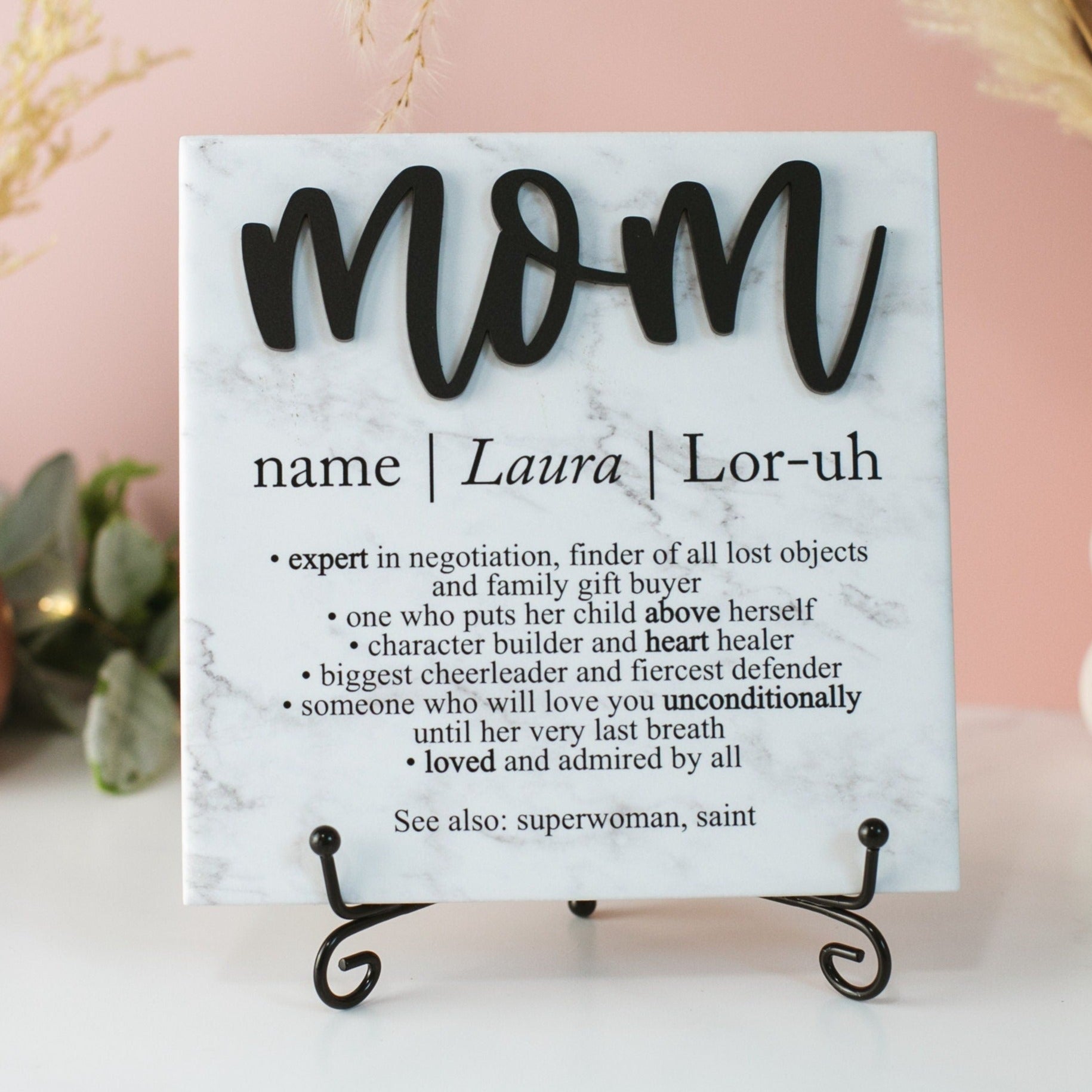 3D Mom Definition Ceramic Tile Sign Gift, Mothers Day Family Present Idea From Kids, Wall Decor, Nana, Mimi and Grandma Also Available