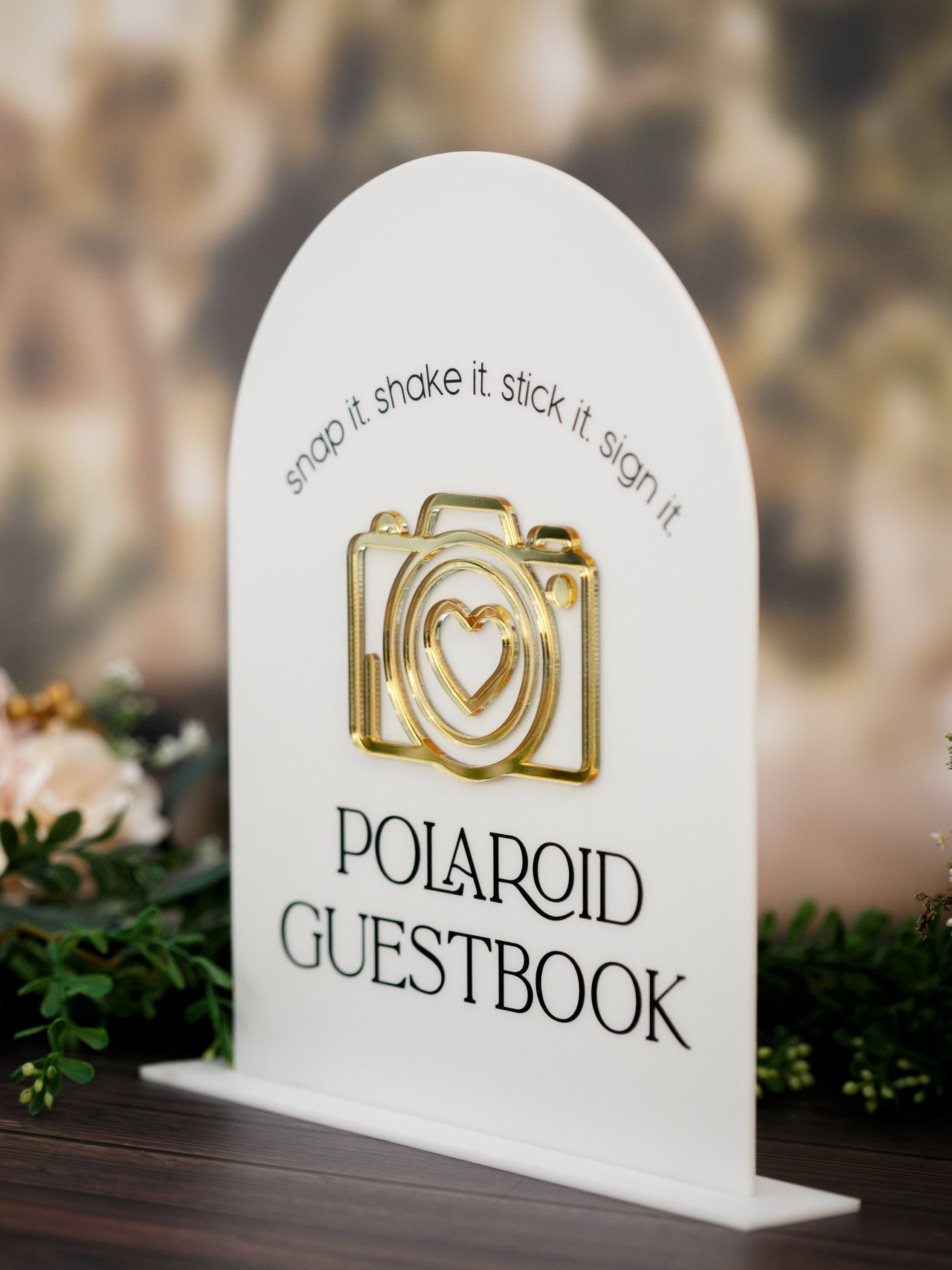 Polaroid Guestbook Snap It Stick It Sign It Clear Glass Look Acrylic Wedding Guest Book Sign, Acrylic Gold Photo Guest Book Lucite