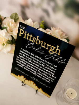 3D Mirror Pittsburgh Cookie Table Tradition Favors Clear Glass Look Acrylic Wedding Sign All of Yinz Skyline Perspex Cookies Table Sign