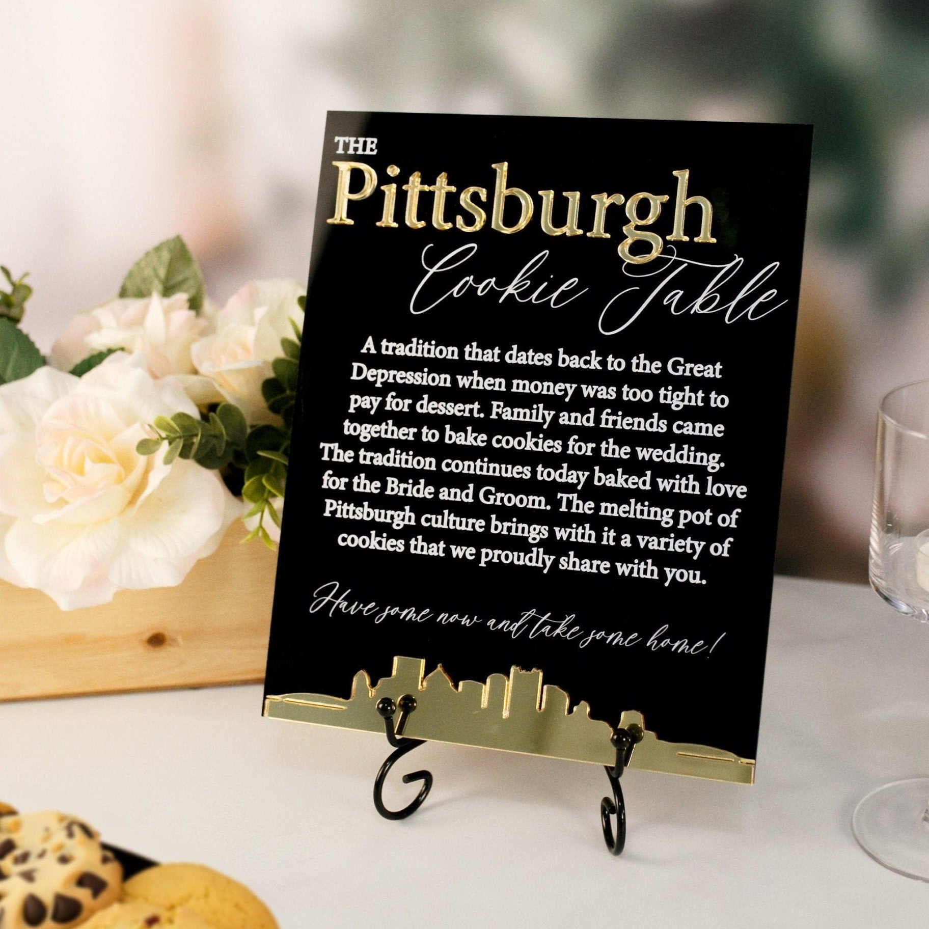 3D Mirror Pittsburgh Cookie Table Tradition Favors Clear Glass Look Acrylic Wedding Sign All of Yinz Skyline Perspex Cookies Table Sign