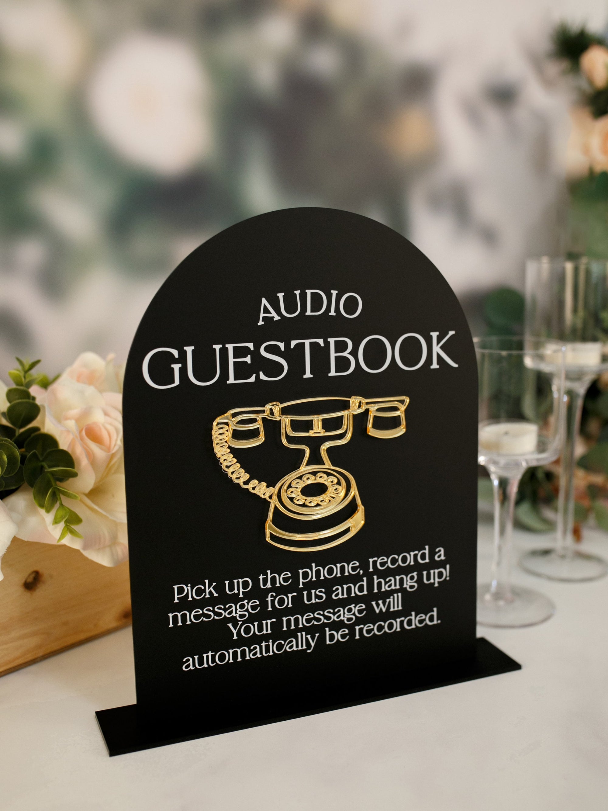 Audio Guestbook Pick Up The Phone Leave A Message For The Newlyweds Clear Glass Look Acrylic Wedding Sign, Guest Book Lucite