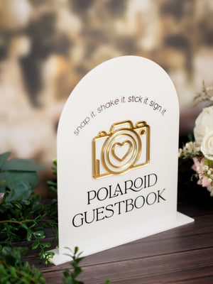 Polaroid Guestbook Snap It Stick It Sign It Clear Glass Look Acrylic Wedding Guest Book Sign, Acrylic Gold Photo Guest Book Lucite