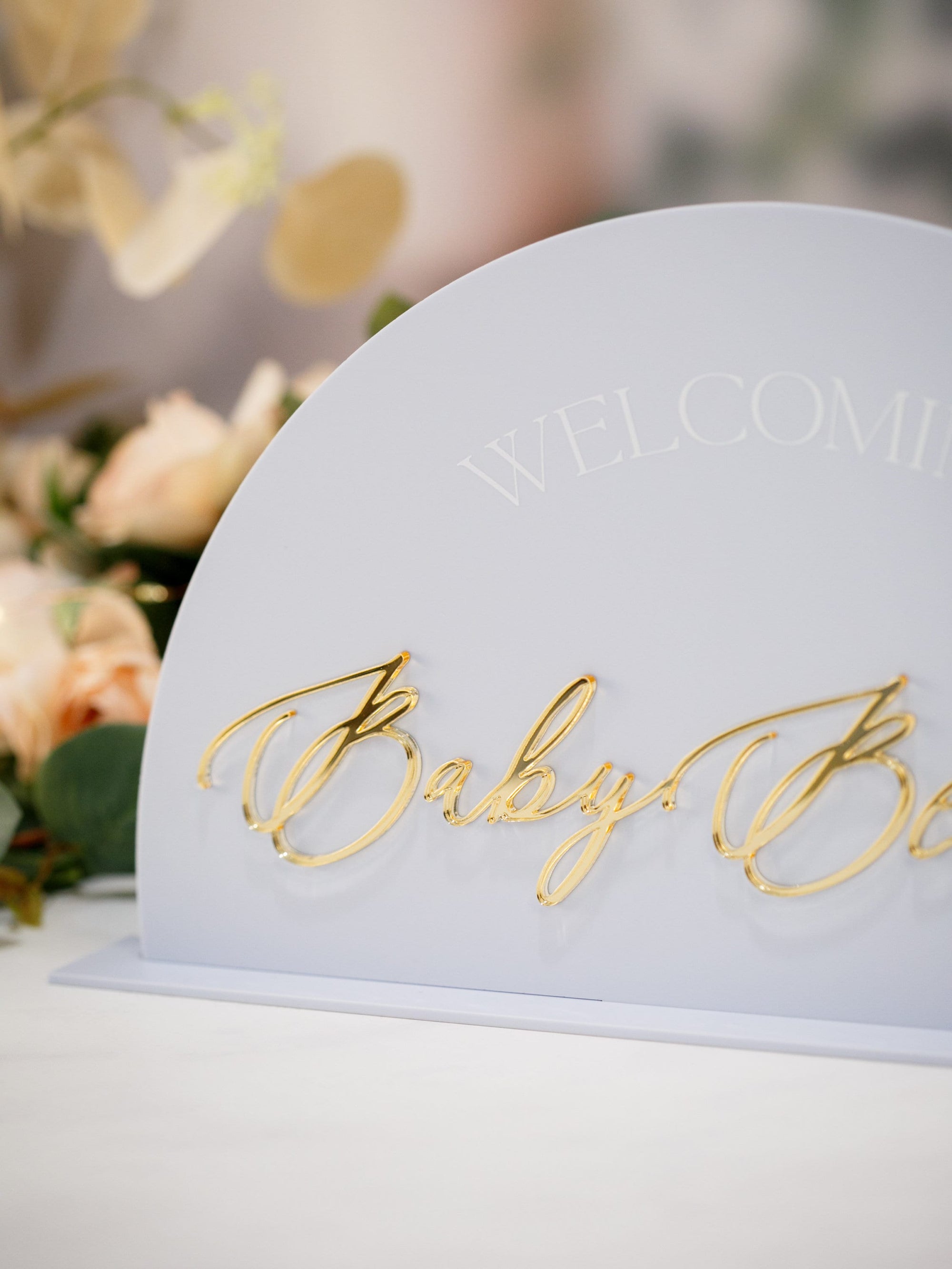 3D Mirrored Acrylic Arch Baby Shower Welcoming Baby Sign, Laser Cut Newborn Party Signage, New Boy or Girl Dusty Blue or Rose Shower Decor