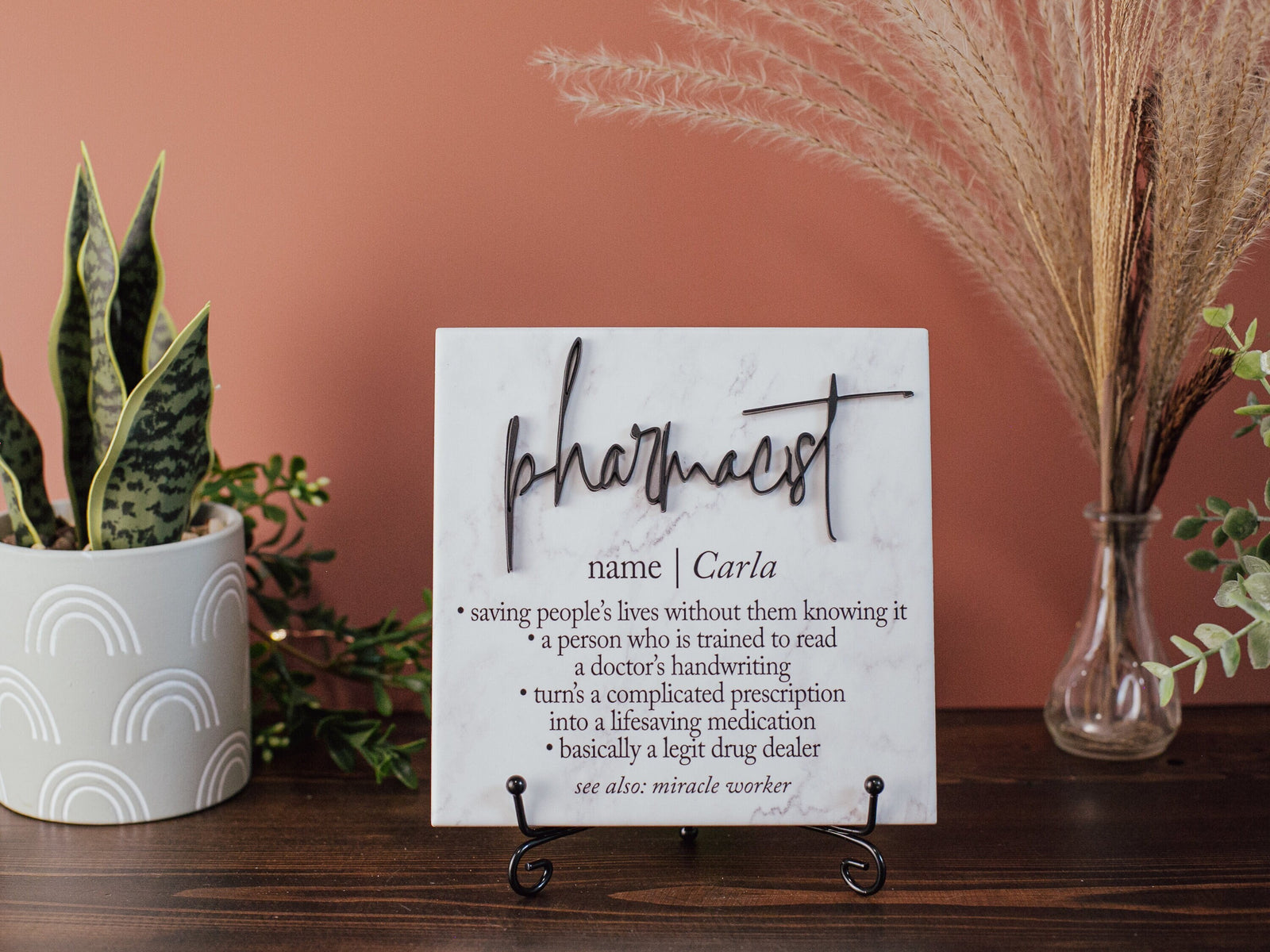 TP-3DPHM 3D Pharmacist Ceramic Tile Plaque With Stand, Thank You Hospital Staff Retirement, Nurse, Surgeon, Doctor, Pharmacy School Grad Gift