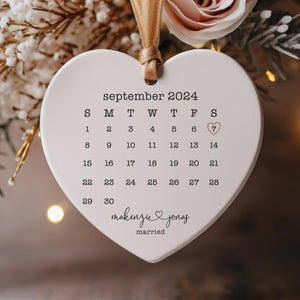 Heart Ceramic Ornament - Wedding Gift Keepsake for Newlyweds Anniversary Date
