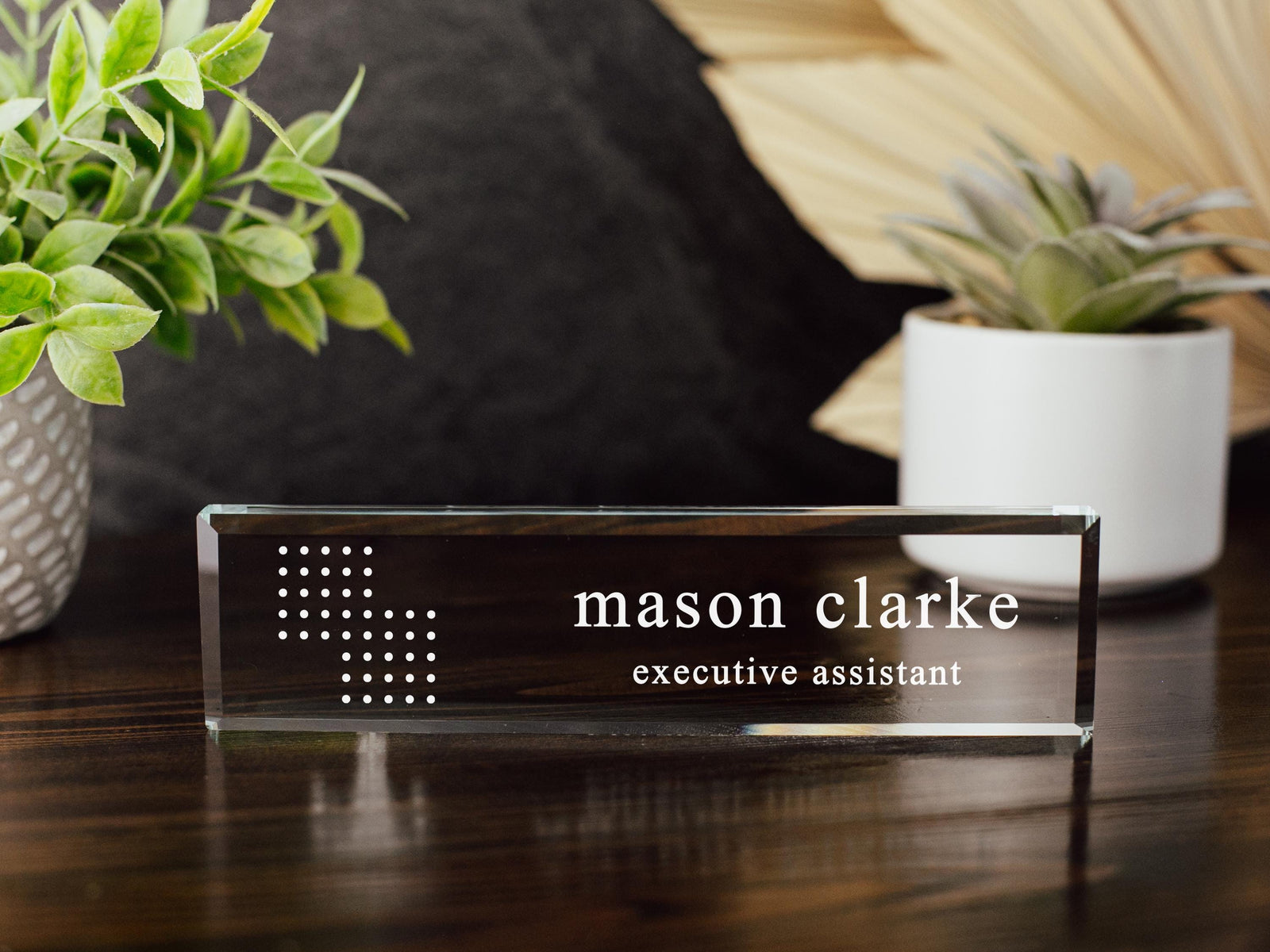 CHOOSE Your Nameplate From 11 Icon Designs, Crystal Personalized Desk Block, Glass Name Plate for Office, Custom Choosing Font, Icon + Color GNP-MULTI