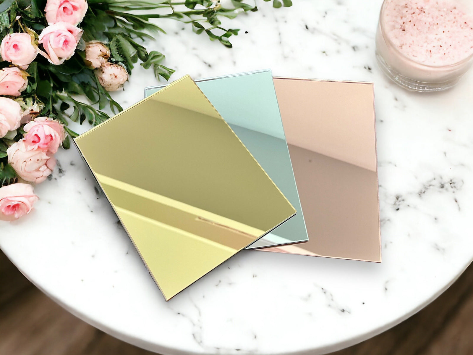 4x6-11x14 Gold, Silver or Rose Gold Mirror Acrylic Blank Stock Sheet  | DIY Perspex Mirrored Foil Blanks | Wholesale Craft Supply