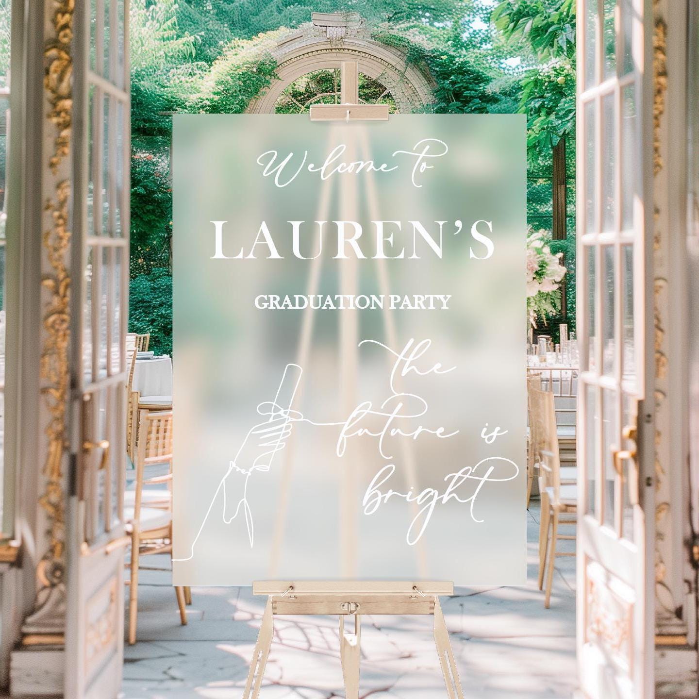 F9-GRD9 Welcome To Personalized Acrylic Graduation Entry Sign Decor, The Future Is Bright Party, Class of 2025, High School Grad Event, Cap + Gown