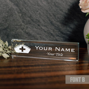 LPN, RN, Nurse Glass Office Desk Name Plate