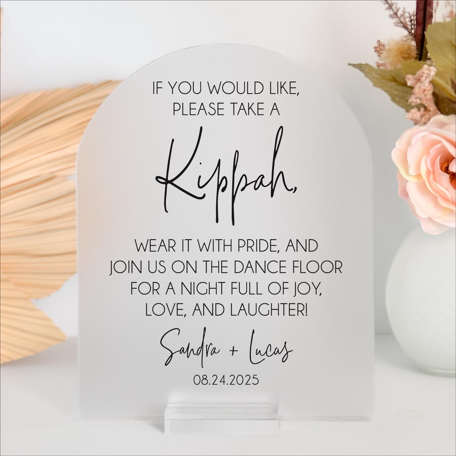 S3-AS59 Take A Kippah For The Dance Floor Custom Acrylic Wedding Sign with Personalized Colors Unique Bridal Accessory, Reception Decor, Party Favor