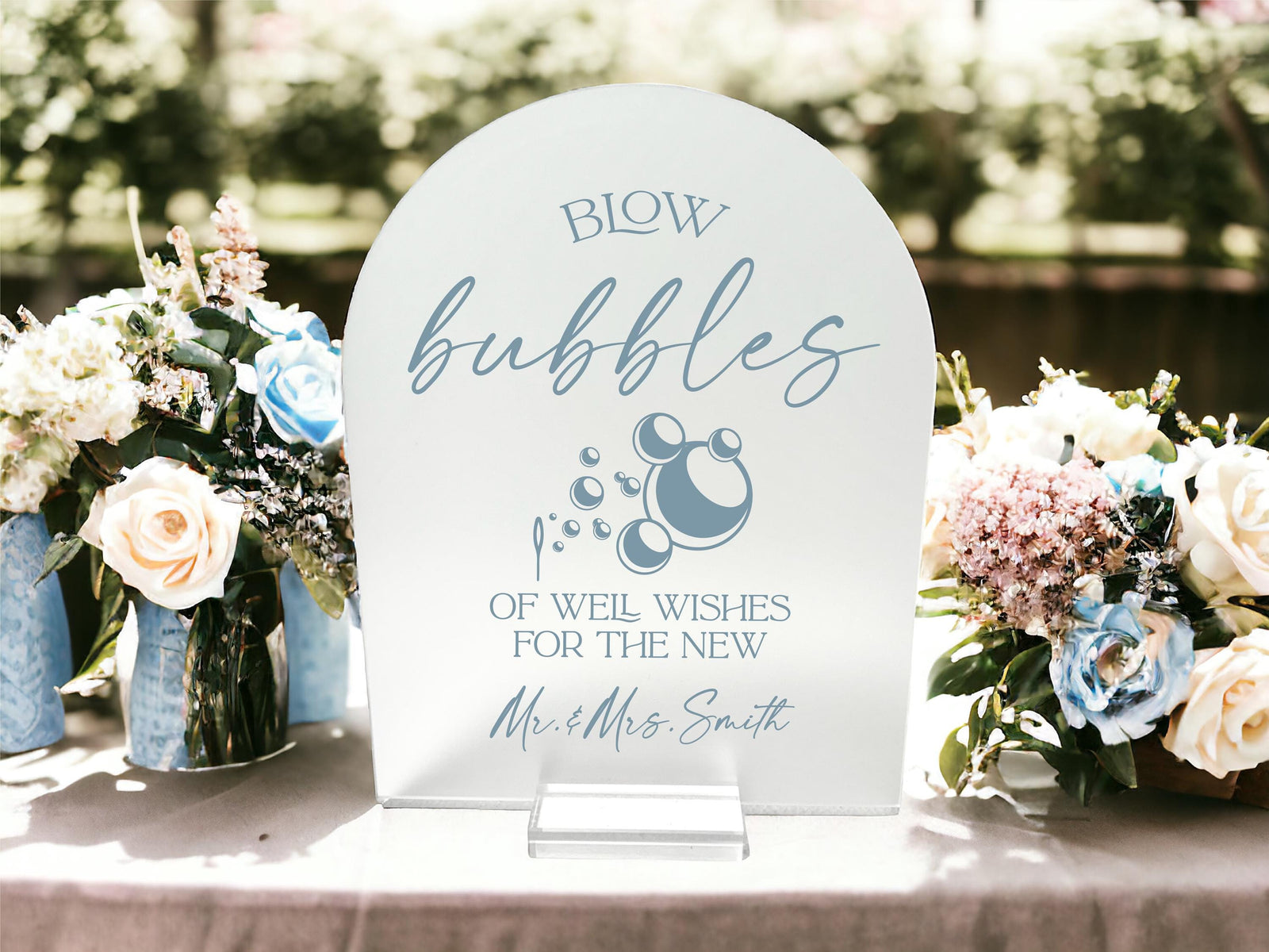 Blow Bubbles Of Well Wishes For The New Mr and Mrs Wedding Acrylic Sign, Bubble Send off signage, Frosted Sendoff Reception Decor