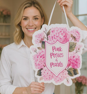 Hydrangea Coquette Bow Crest Teacher Door Hanger