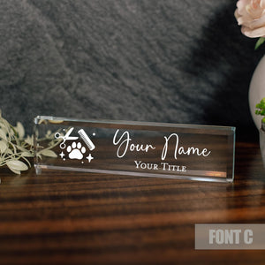 Dog Groomer Personalized Glass Nameplate
