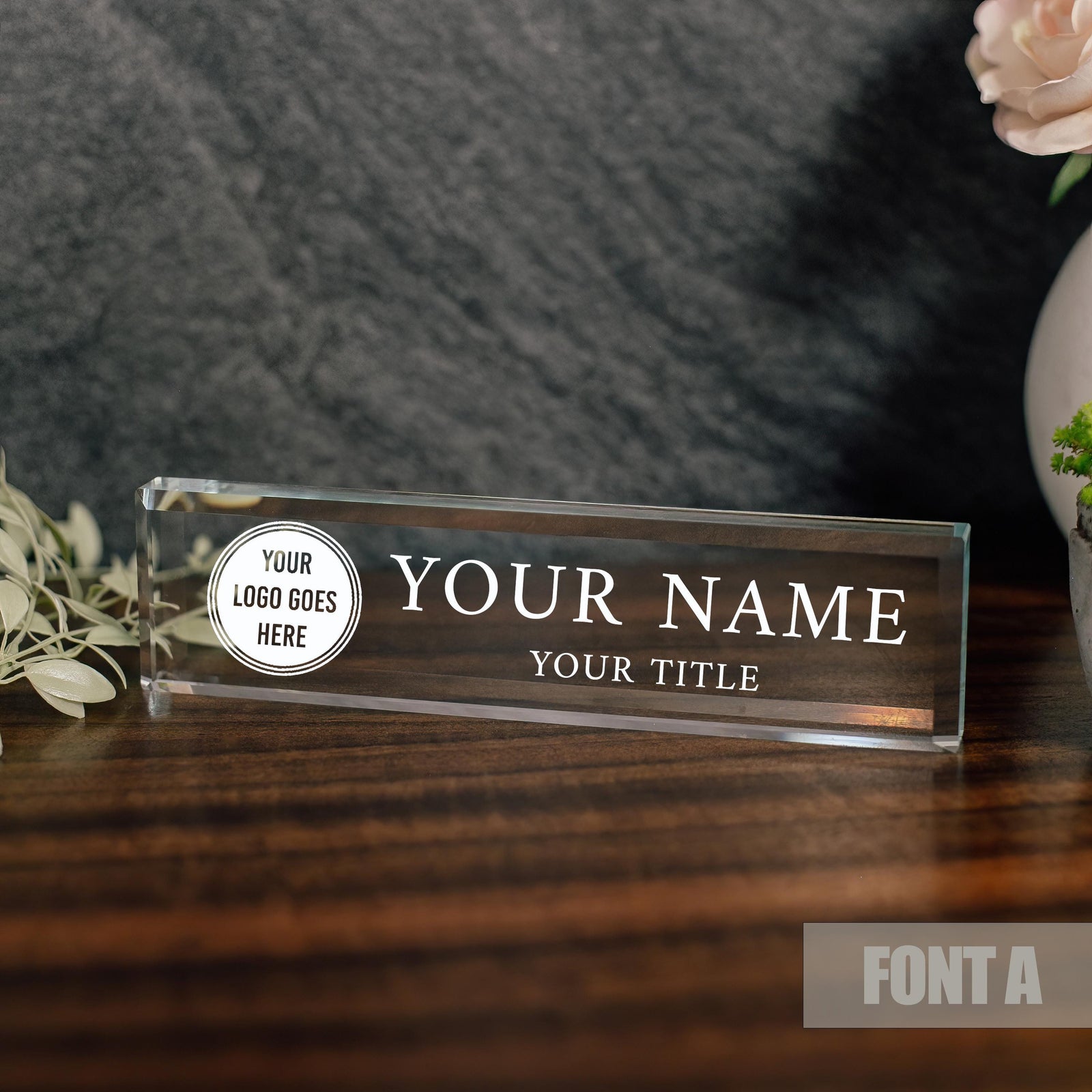 Personalized Glass Nameplate For Office Use Your Own Logo