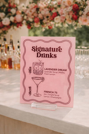 Retro Wedding Sign – Vintage Cocktail Menu Acrylic Bar Display