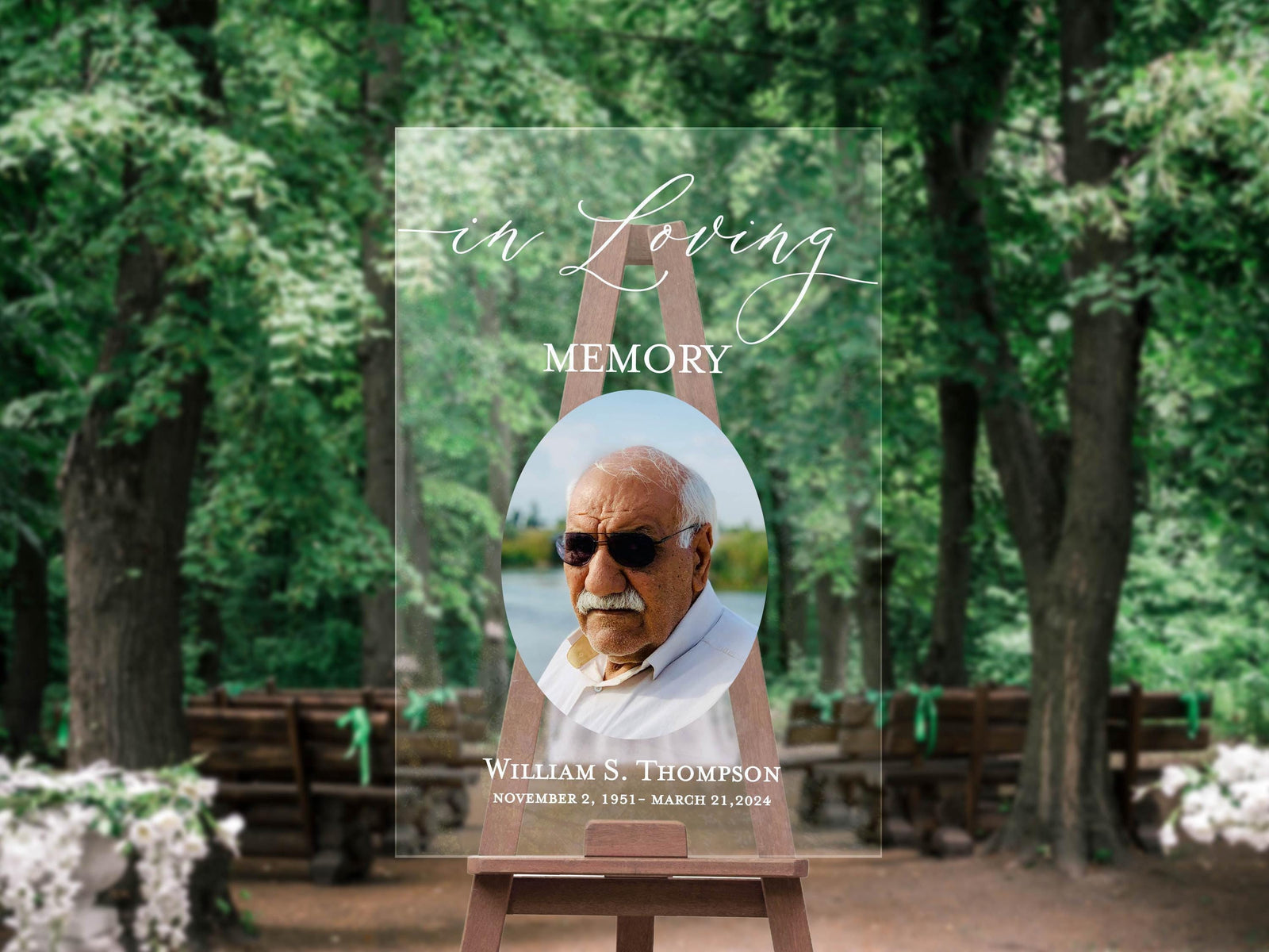 Printed Funeral Welcome Acrylic Sign, Celebration of Life In Loving Memory Large Memorial Signage, Tribute Remembrance Photo