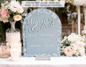 Bridal Shower Bar Sign - Elegant French Blue Chinoiserie Floral Toile Acrylic