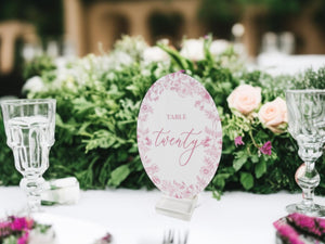 OVAL French Toile Chinoiserie Acrylic Table Number | Blue & White Wedding Sign | Elegant Reception Decor | Vintage-Inspired Event Display