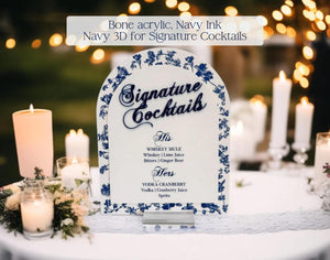 Bridal Shower Bar Sign - Elegant French Blue Chinoiserie Floral Toile Acrylic