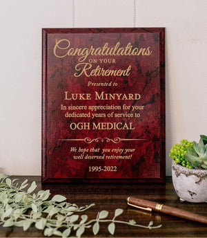 Personalized Retirement Plaque Award For Years Of Service