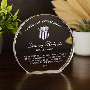 Police Chief Award Crystal Plaque