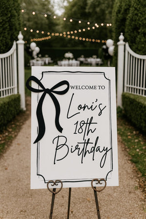 Acrylic Welcome Sign 3D Bow Chinoiserie Happy Birthday Party Milestone Signage